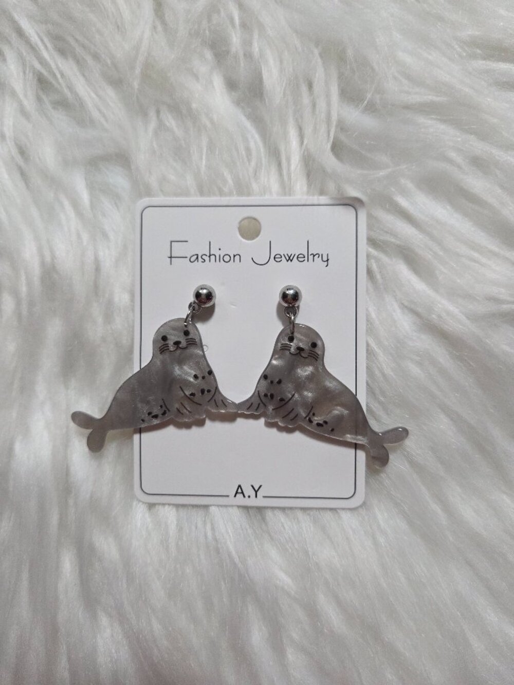 Gray Seal Design Earrings